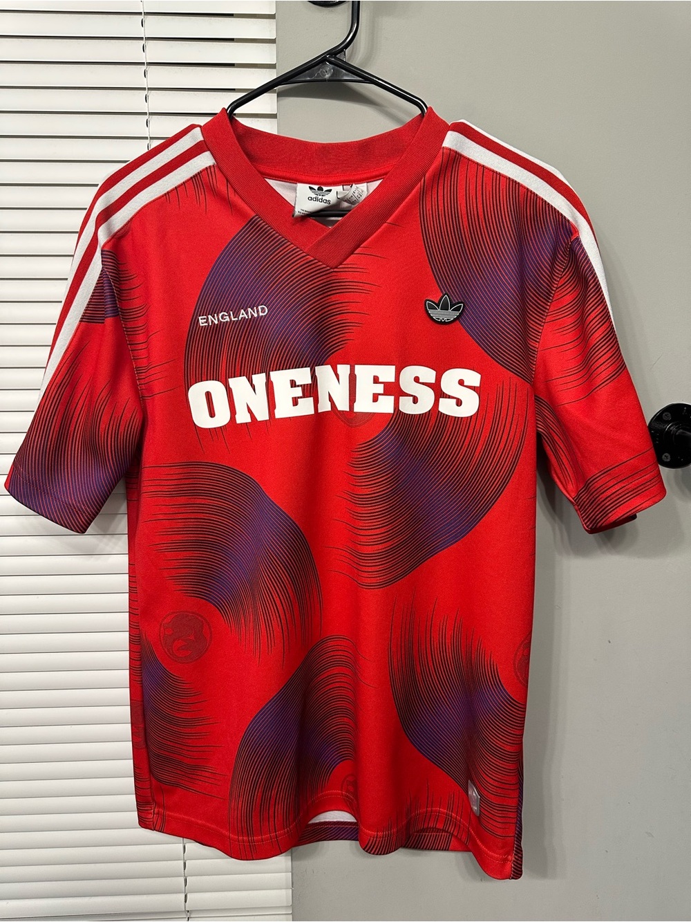 adidas Red Soccer Jersey with Purple Wave Accents